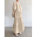 Solid Button Half Sleeve V  neck Loose Casual Maxi Dress