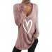 Casual Loose Love Printed V Neck Long Sleeves T  shirts For Women