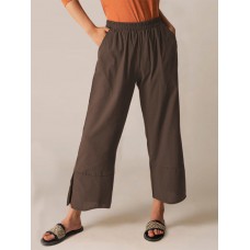 Casual Fork Elastic Waist Ninth Fork Solid Loose Fit Pants for Women