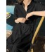 Solid Color Long Sleeve Lapel Knotted Maxi Shirt Dress