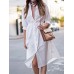 Women Shirt Solid Color Lace up Cuff Buttons Long Sleeve Casual Midi Dresses
