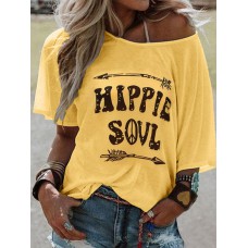 Casual Letter Print Round Neck Short Sleeve T  shirts