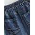 Patchwork Denim Pleated Trousers Stitching Hem Pocket Button Loose Jeans