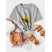 Casual Sunflower Butterfly Letter Print Round Neck Short sleeves T  shirts For Women