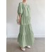 Solid Button Half Sleeve V  neck Loose Casual Maxi Dress