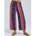 Bohemia Ethnic Print Elastic Waist Wide Leg Lounge Pants For Women