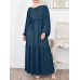 Solid Color Puff Sleeve O  neck Maxi Dress With Belt