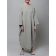 Women Thick Warm Loose Sweatshirt O  Neck Calf Length Midi Dresses