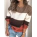 Women Casual Striped Color  Block O  Neck Long Sleeve Sweaters