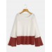 Plus Size Contrast Color One Shoulder Bell Sleeve Knit Sweaters