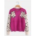 Women Leopard Print Round Neck Long Sleeve Sweaters