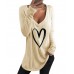 Casual Loose Love Printed V Neck Long Sleeves T  shirts For Women