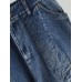 Patchwork Denim Pleated Trousers Stitching Hem Pocket Button Loose Jeans