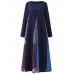 O  NEWE Vintage Women Printed Stitching Long Sleeve Dress