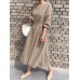 Solid Back Tie Crew Neck Lantern Long Sleeve Casual Dress